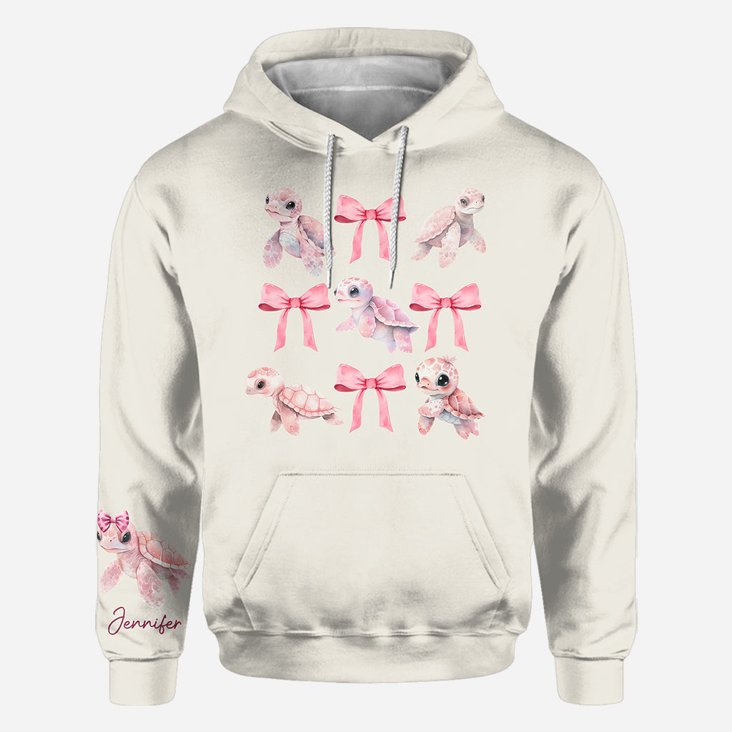 Rosa Schleife mit kokettem Motiv, Aquarell-Schildkröte – personalisiertes Shirt mit Schildkrötenmuster