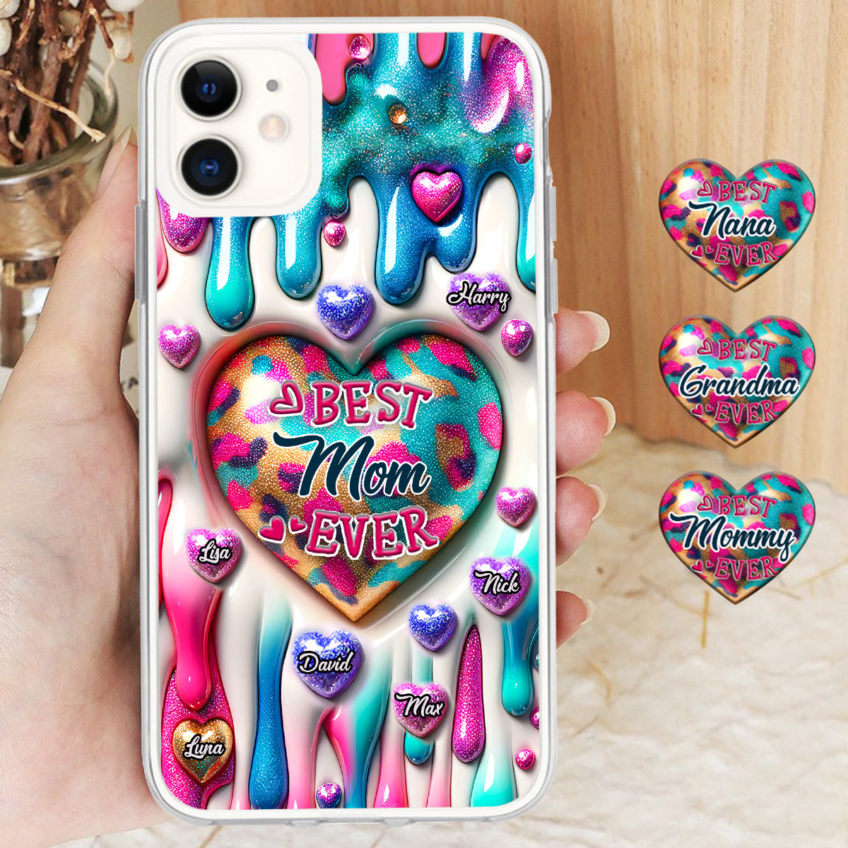 Beste Mama, Oma aller Zeiten – Personalisierte transparente Handyhülle für Mütter