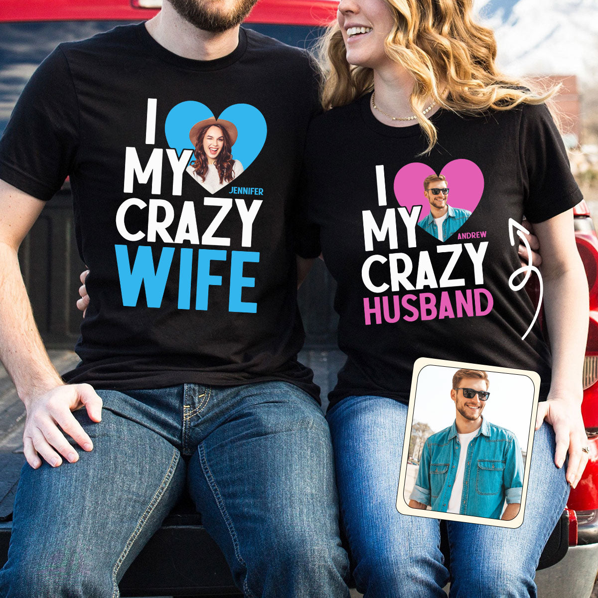 Ich liebe meine verrückte Frau – Personalisiertes T-Shirt und Hoodie für Ehepaare