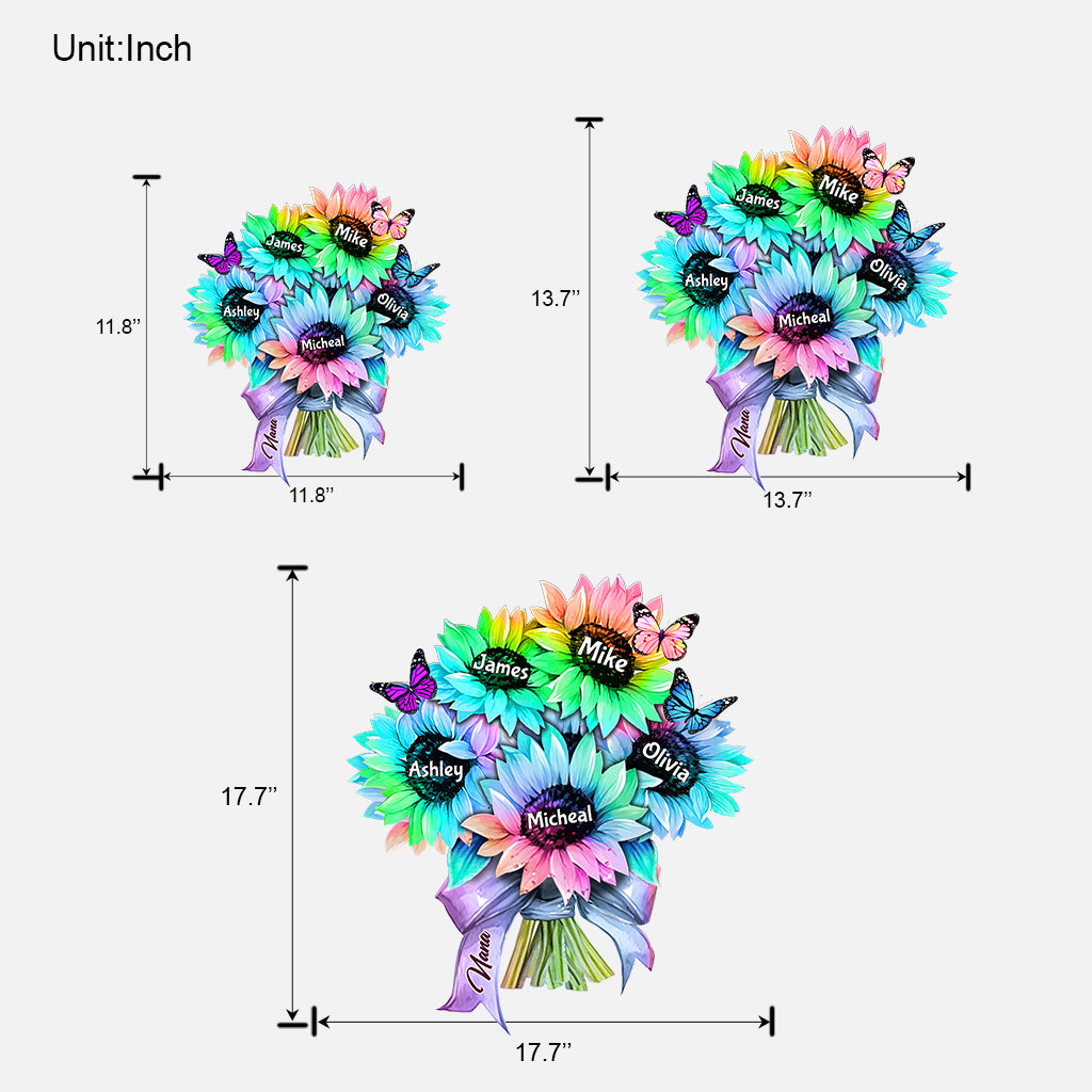 Sonnenblumenstrauß mit individuellem Titel und Namen – personalisiertes Holzschild „Oma“ in individueller Form