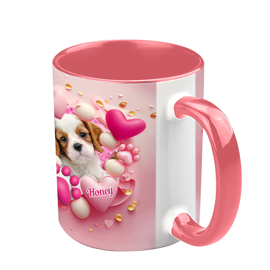 Hund, Katze, Mama, Fellmama, 3D-Herz in Rosa – personalisierte Tasse mit Hundemotiv