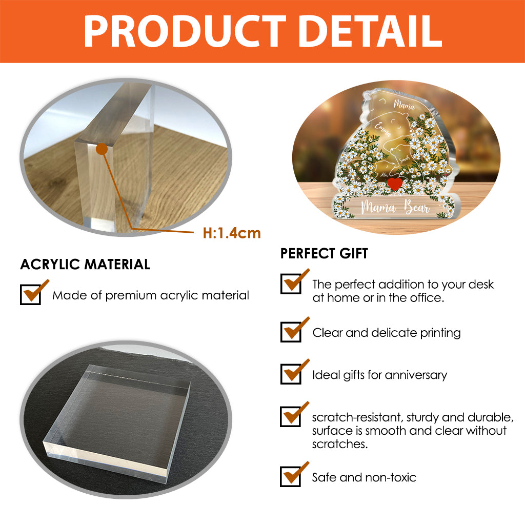 Mama Bear Daisy - Personalized Mother Custom Shaped Acrylic Plaque