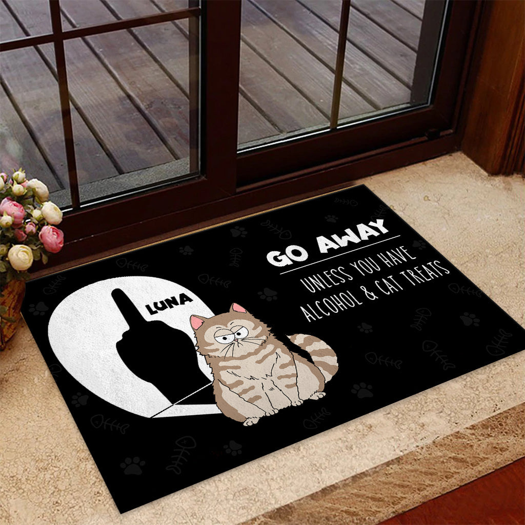Geh weg, es sei denn, du hast Katzenleckerli dabei – personalisierte Katzenfußmatte