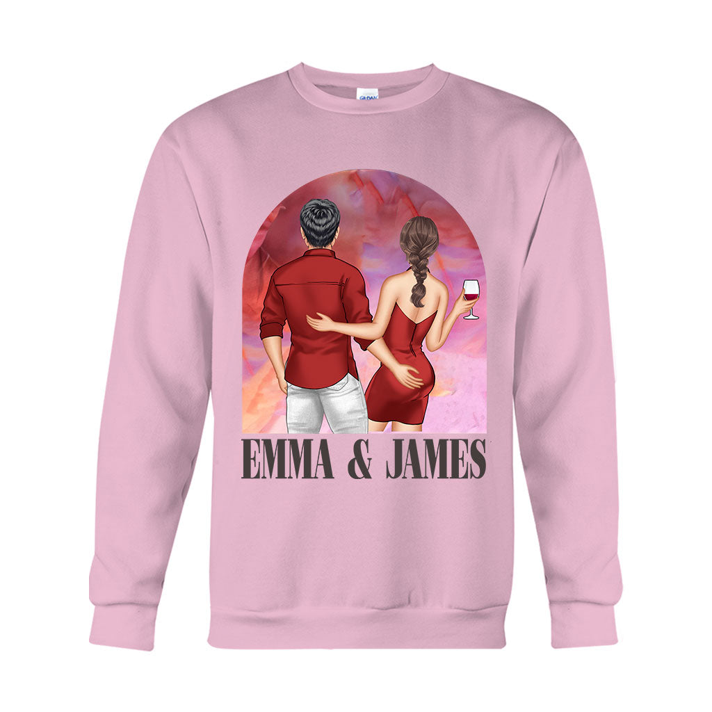 Pinkfarbener Filmhintergrund für Paare – Personalisiertes Partner-T-Shirt und Hoodie