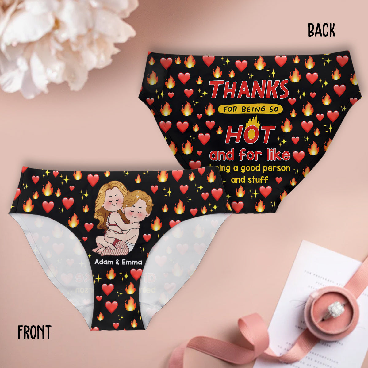 Danke, dass du so heiß bist – personalisierte Damen-Slips und Herren-Boxershorts für Paare