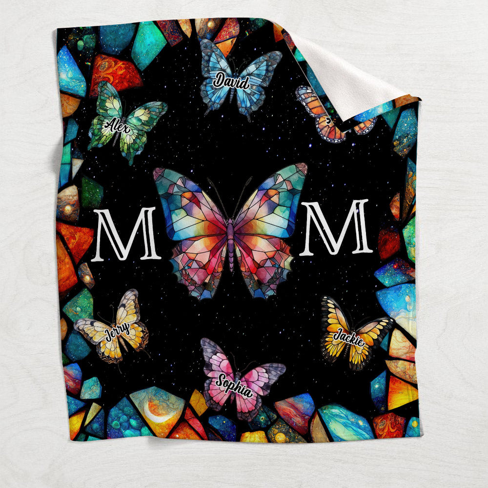Bunte Schmetterlings-Mama-Decke aus Buntglas - Personalisierte Mama-Decke