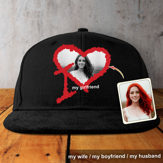 Ich liebe meine Freundin, meinen Freund, meinen Ehemann, meine Ehefrau – Personalisierter Paar-Snapback mit individuellem Foto