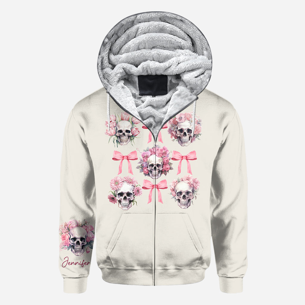 Pink Ribbon Coquette Bow Watercolor Skull - Personalized Skull All Over Shirt