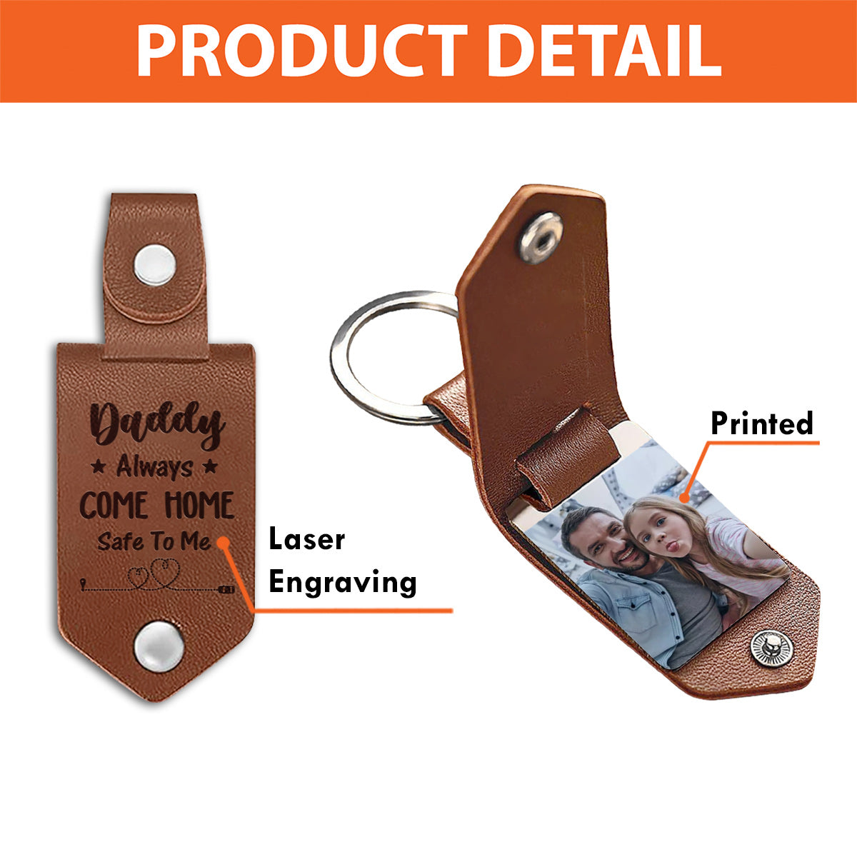 Personalisierter Leder-Schlüsselanhänger mit Foto – Geschenk für Papa – Personalisierter Foto-Schlüsselanhänger aus Leder