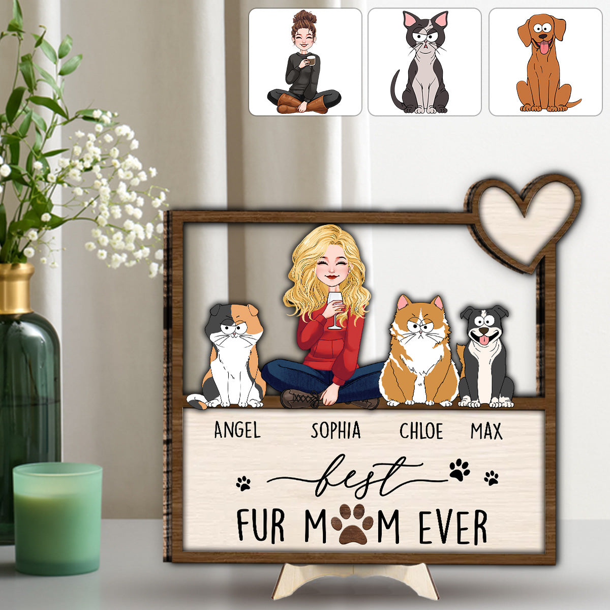 Die beste Hunde- und Katzenmama aller Zeiten – Personalisiertes zweilagiges Holzschild mit Hundemotiv / Holzplakette