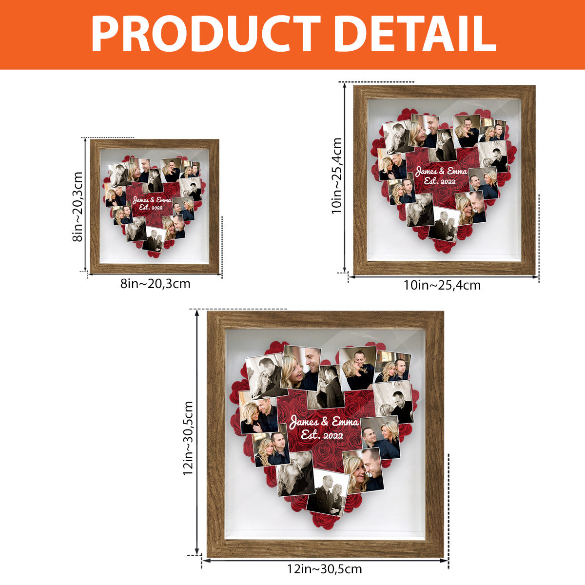 Romantisches Geschenk mit Herzfotos im Polaroid-Stil – personalisierte Blumen-Schattenbox für Paare