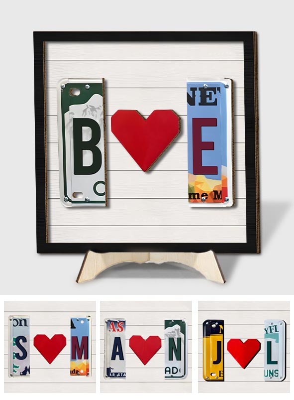 Kennzeichen mit beliebigen Buchstaben - Personalisiertes zweilagiges Holzschild für Paare / Holzplakette