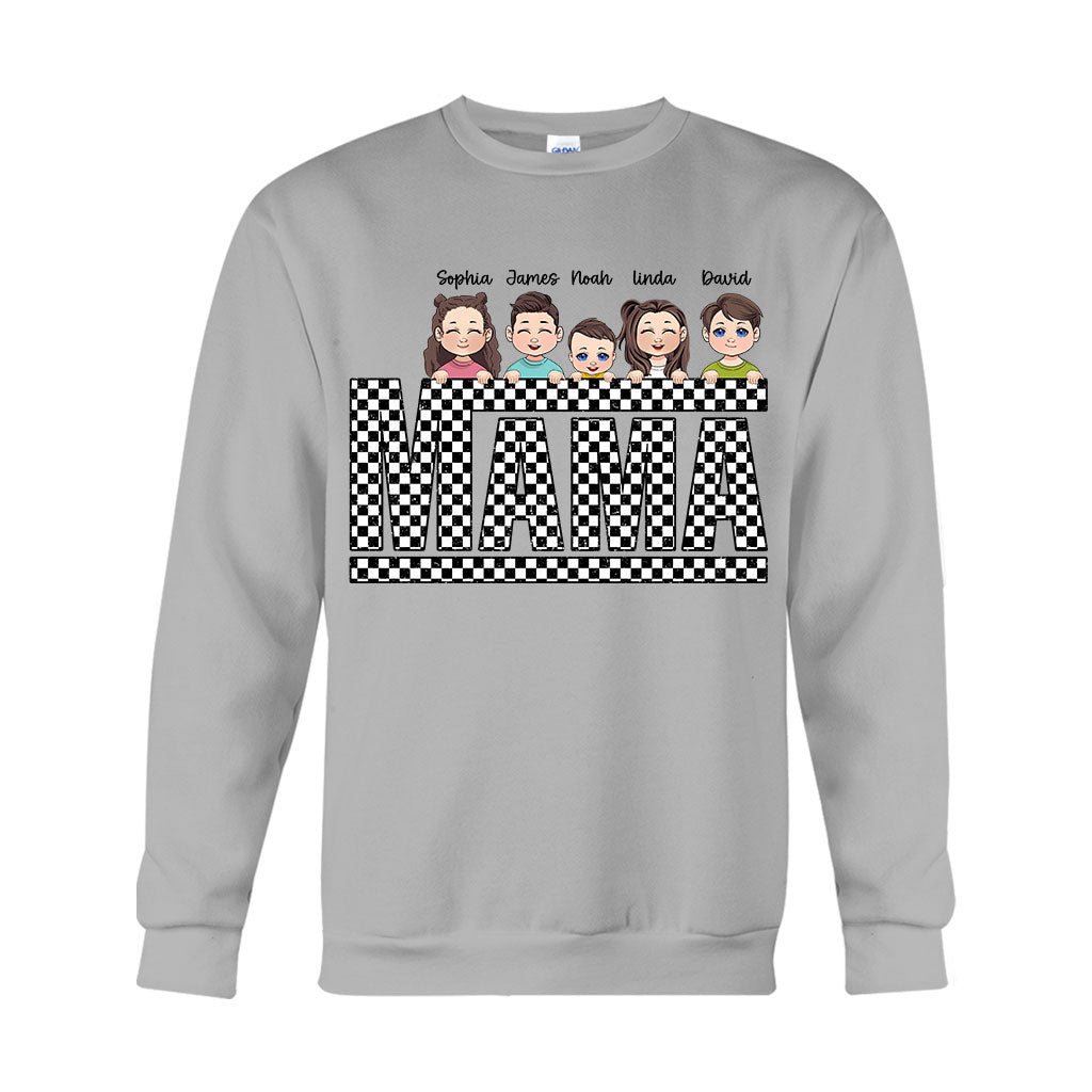 Vintage Checkered Mama Dada Mini Grandma Grandpa - Personalized Mother T-shirt And Hoodie