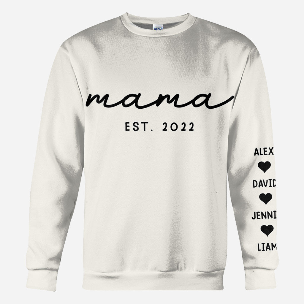 Mama Est. Kids Kindernamen auf den Ärmeln - Personalisiertes Mutter-Shirt mit Rundumdruck
