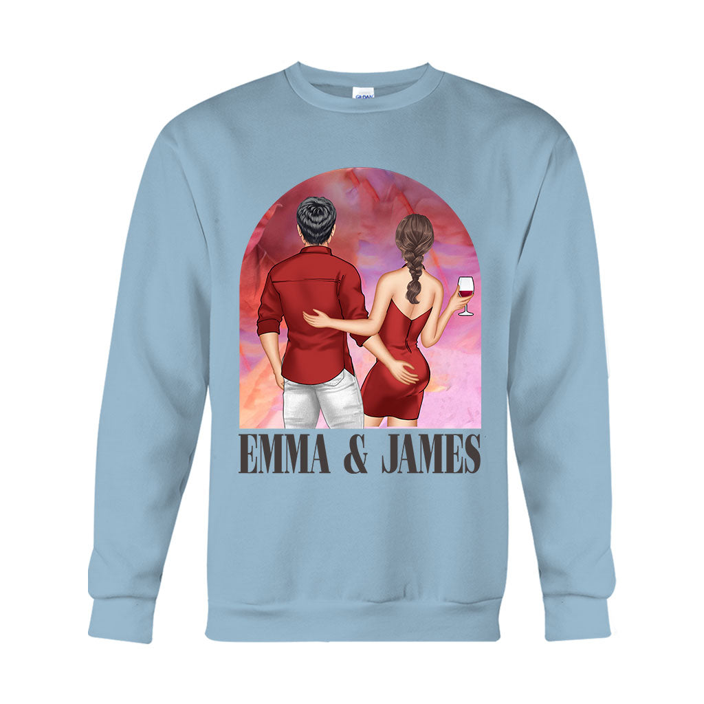 Pinkfarbener Filmhintergrund für Paare – Personalisiertes Partner-T-Shirt und Hoodie