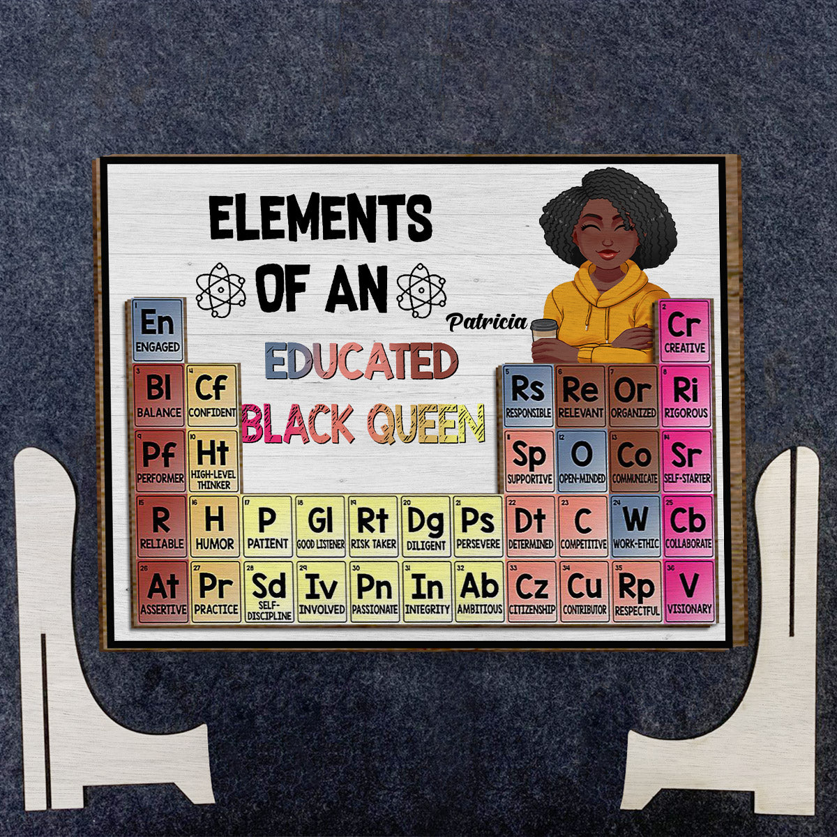 Elemente einer gebildeten schwarzen Königin – Personalisiertes zweilagiges Holzschild/Holzplakette für Afroamerikanerinnen