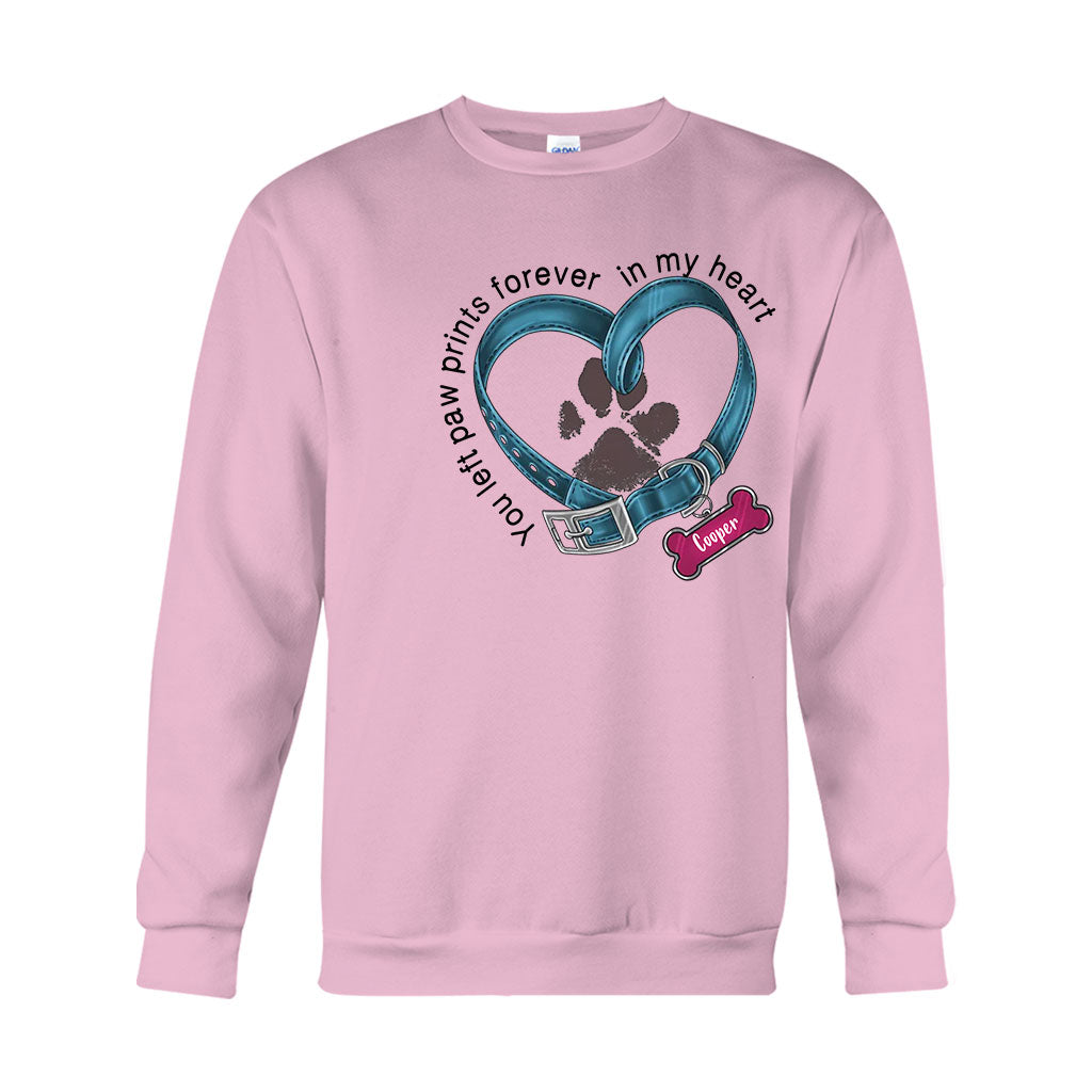 Du hast für immer Pfotenabdrücke in meinem Herzen hinterlassen – personalisiertes Hunde-T-Shirt und Hoodie
