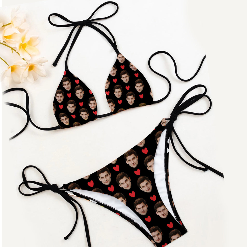 I Love My Hot Girlfriend - Personalized Couple Triangle Bikini Swimsuit And Men Shorts