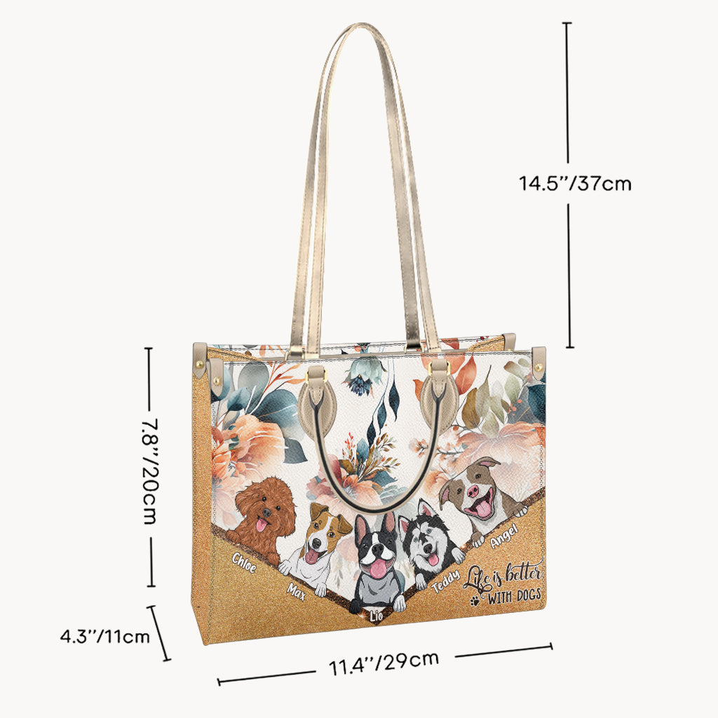 Das Leben ist schöner mit Hunden – personalisierte Lederhandtasche mit Hundemotiv