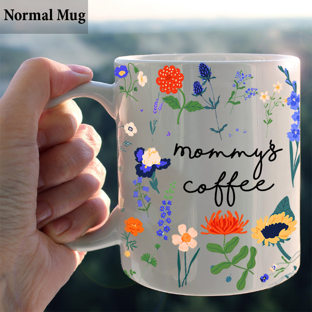 Kaffeetasse mit beliebigem Titel im botanischen Blumenstil – personalisierter Mutterbecher