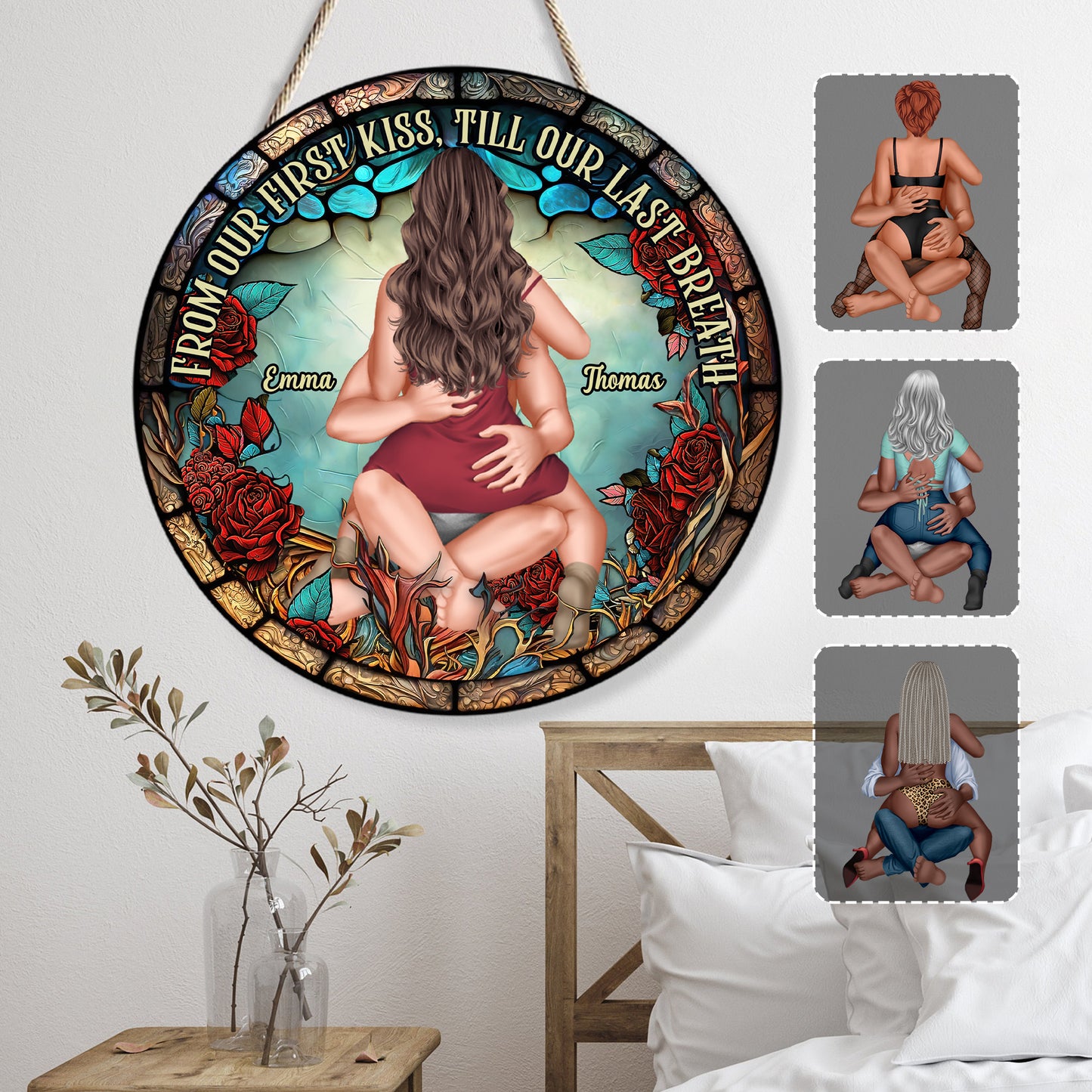 Vom ersten Kuss bis zum letzten Atemzug – Personalisiertes rundes Holzschild für Paare