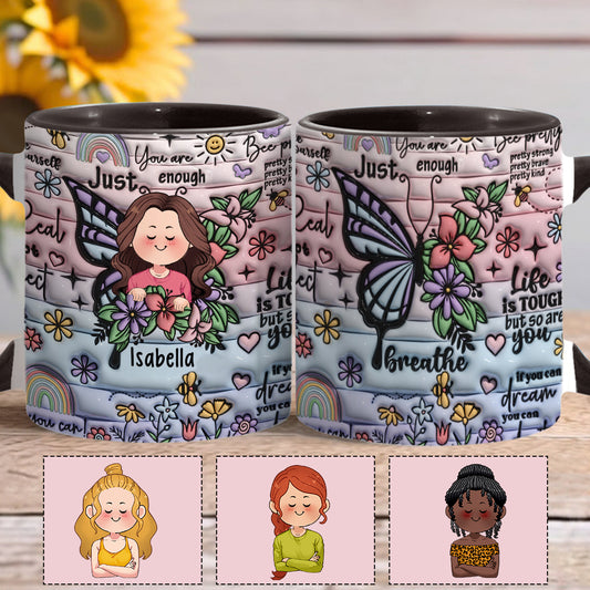 Positive Affirmationen, Schmetterlinge, inspirierende Zitate – personalisierte Tasse