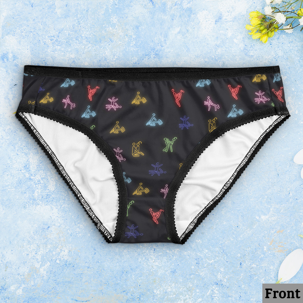 Beug mich vor und zieh sie zur Seite - Personalisierte Damen-Slips mit Spitzenbordüre für Paare