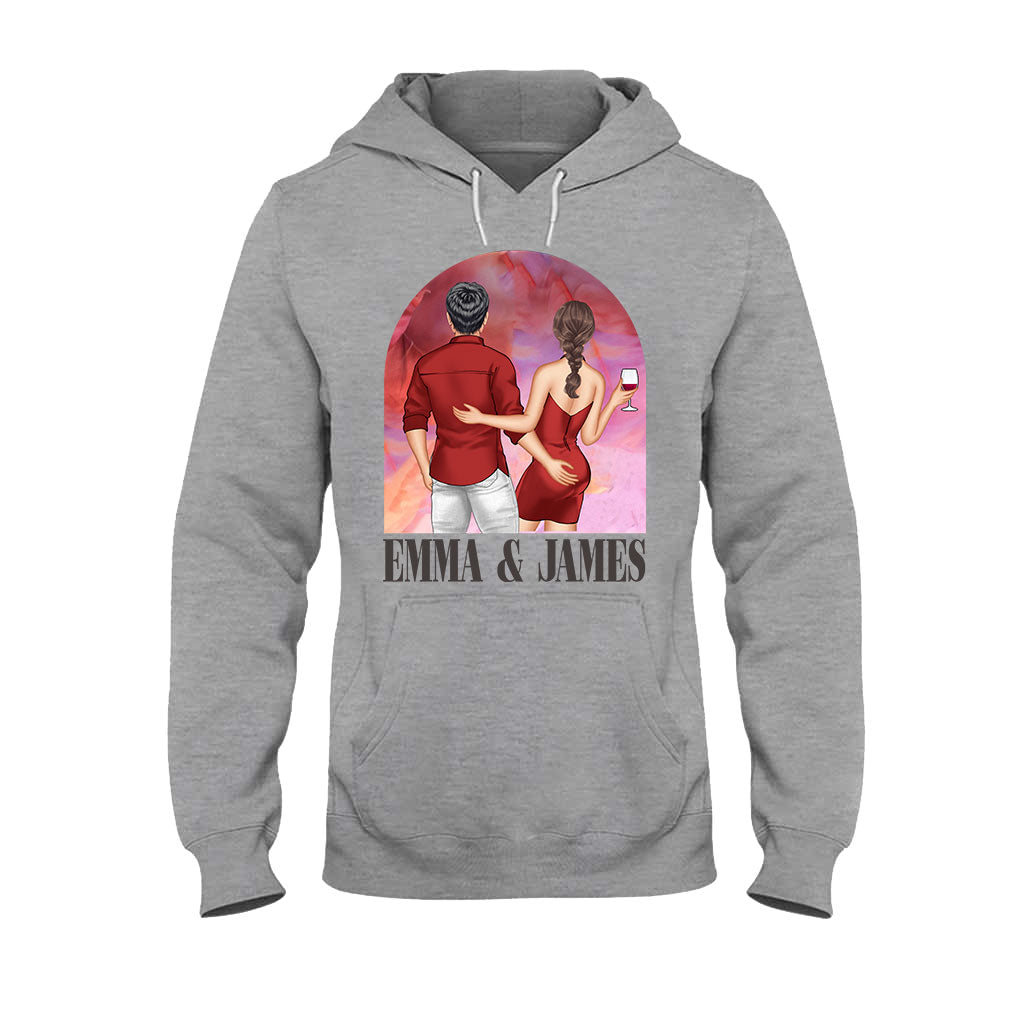 Pinkfarbener Filmhintergrund für Paare – Personalisiertes Partner-T-Shirt und Hoodie