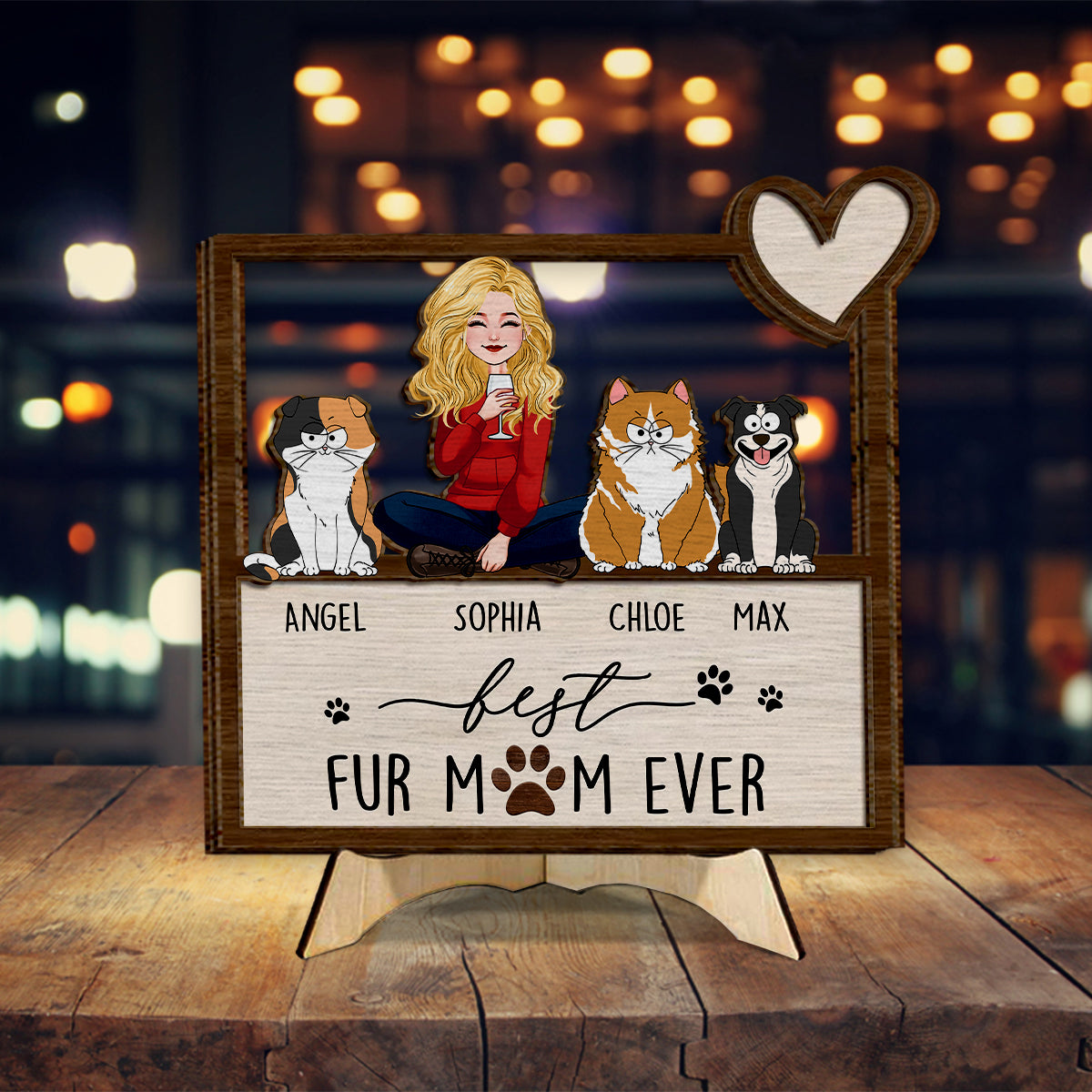 Die beste Hunde- und Katzenmama aller Zeiten – Personalisiertes zweilagiges Holzschild mit Hundemotiv / Holzplakette