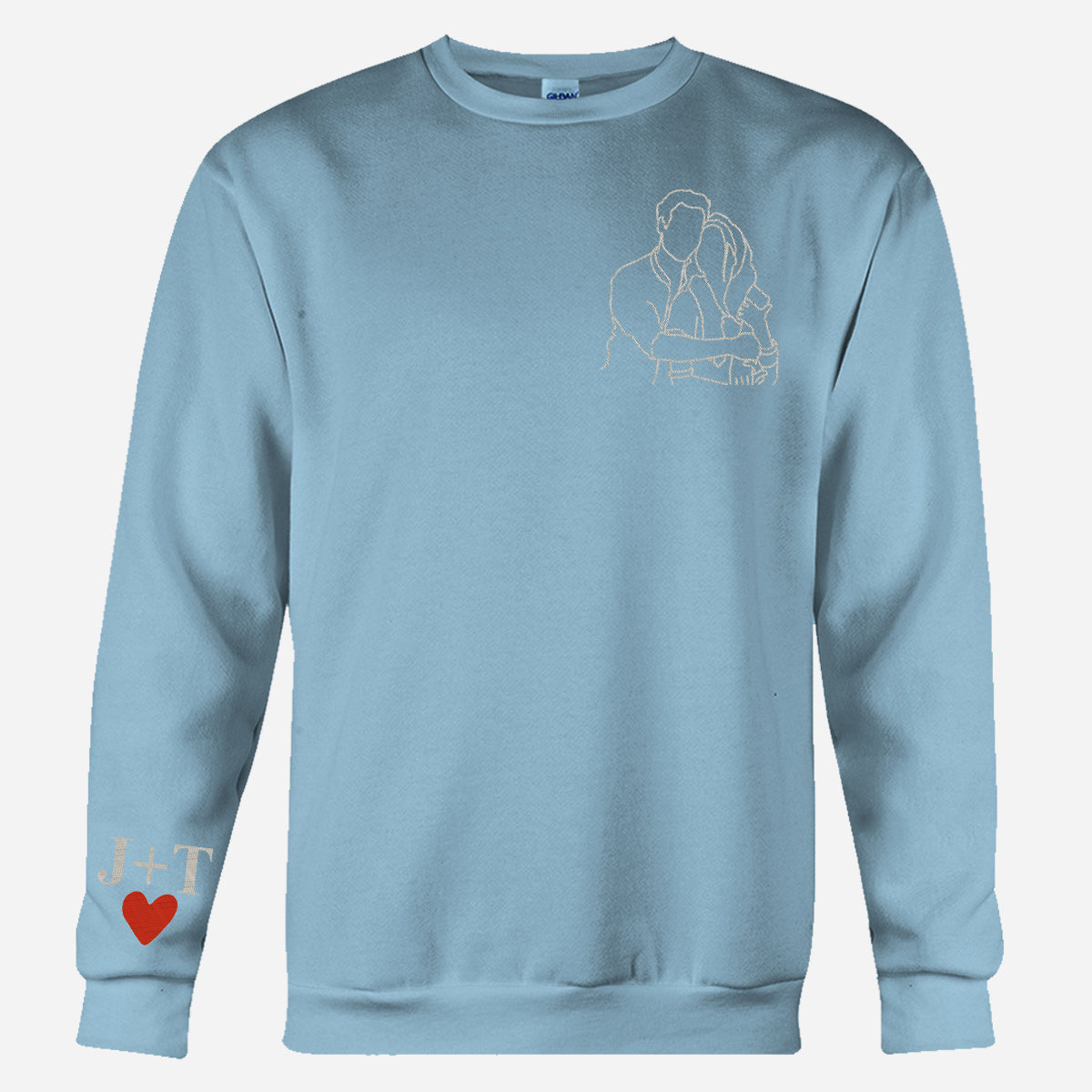 Individuelle Foto-Linienzeichnung – Personalisierter, bestickter Pullover für Paare