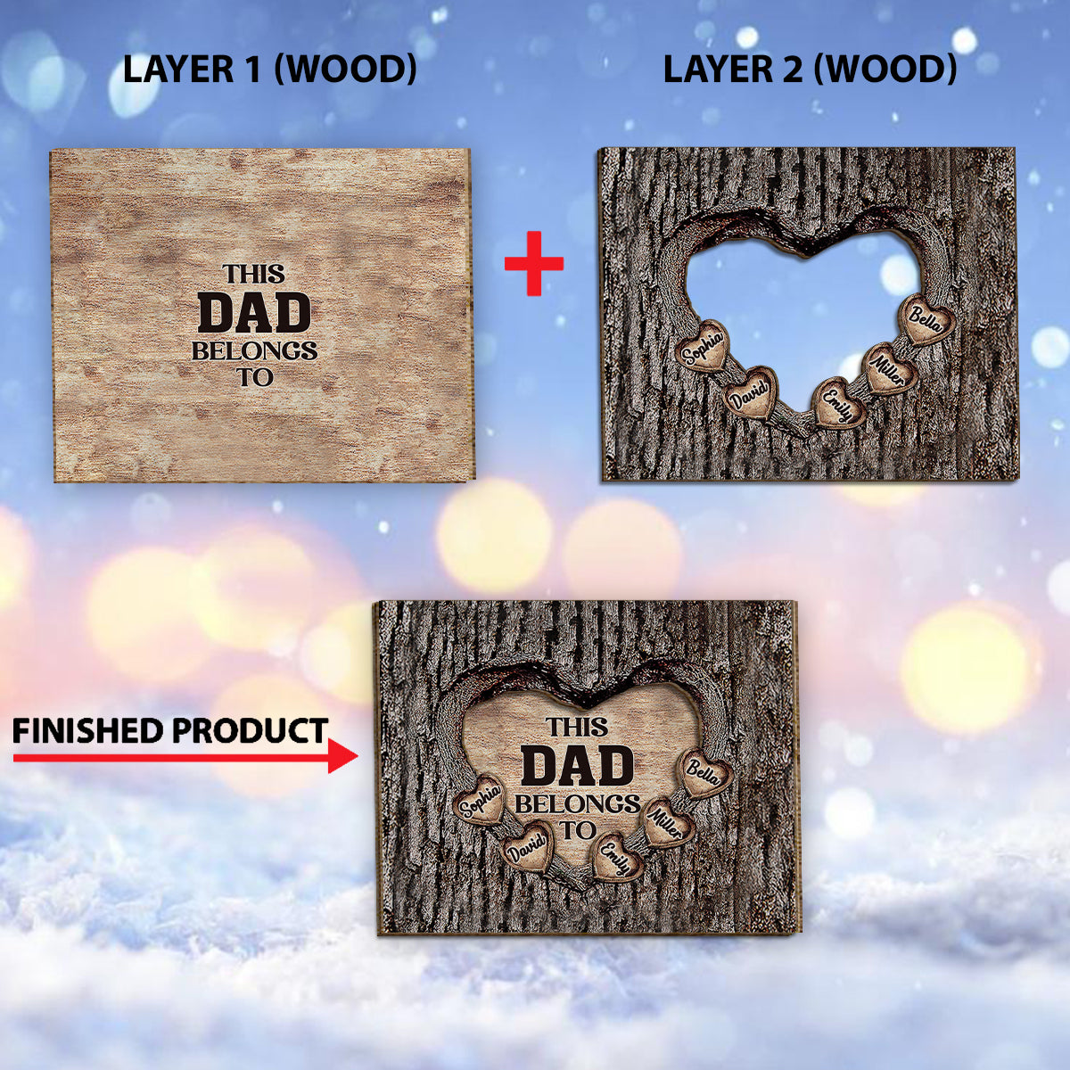 This Dad Mom Grandma Grandpa Belongs To Wooden Heart - Personalized Father 2 Layered Wood Sign / Wood Plaque