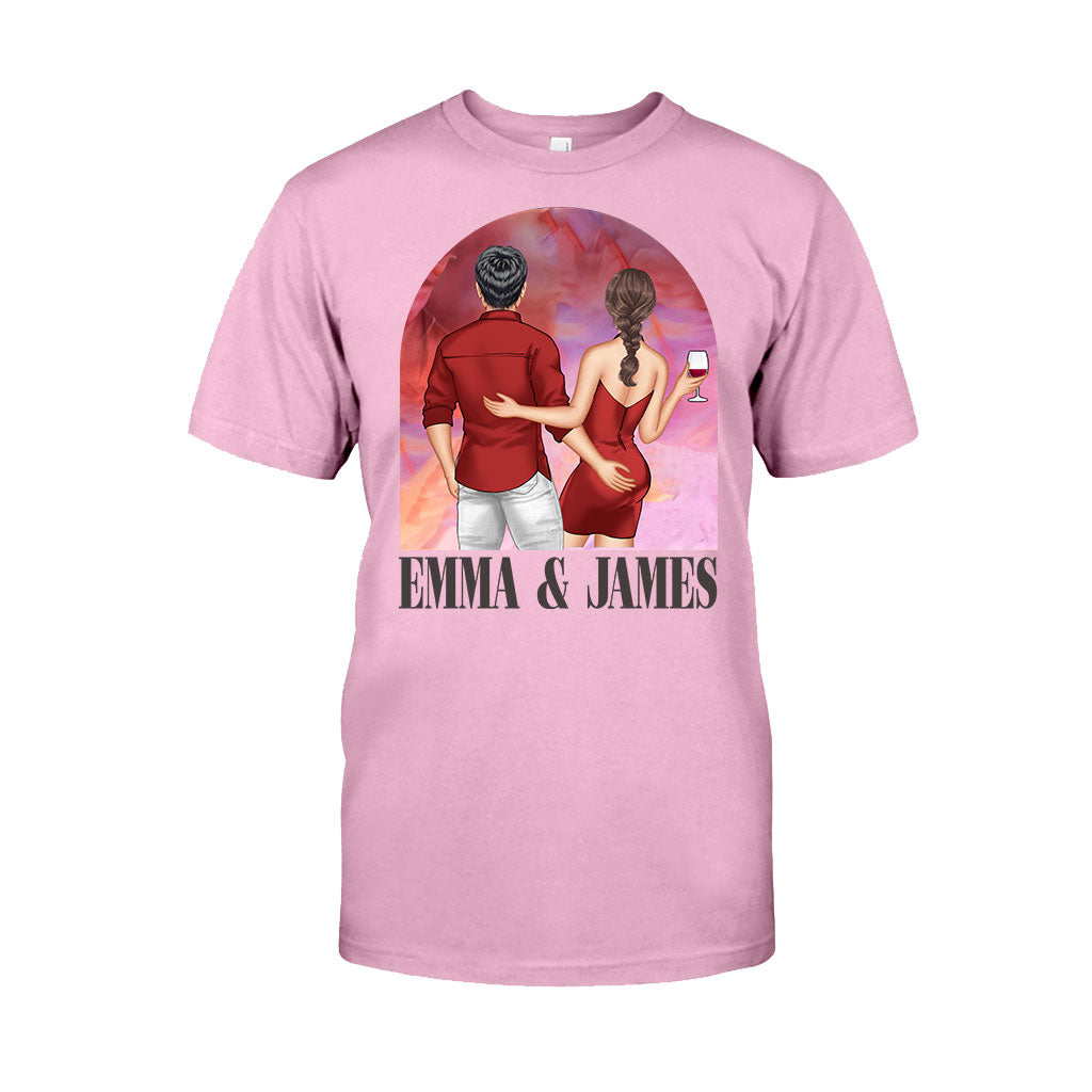 Pinkfarbener Filmhintergrund für Paare – Personalisiertes Partner-T-Shirt und Hoodie