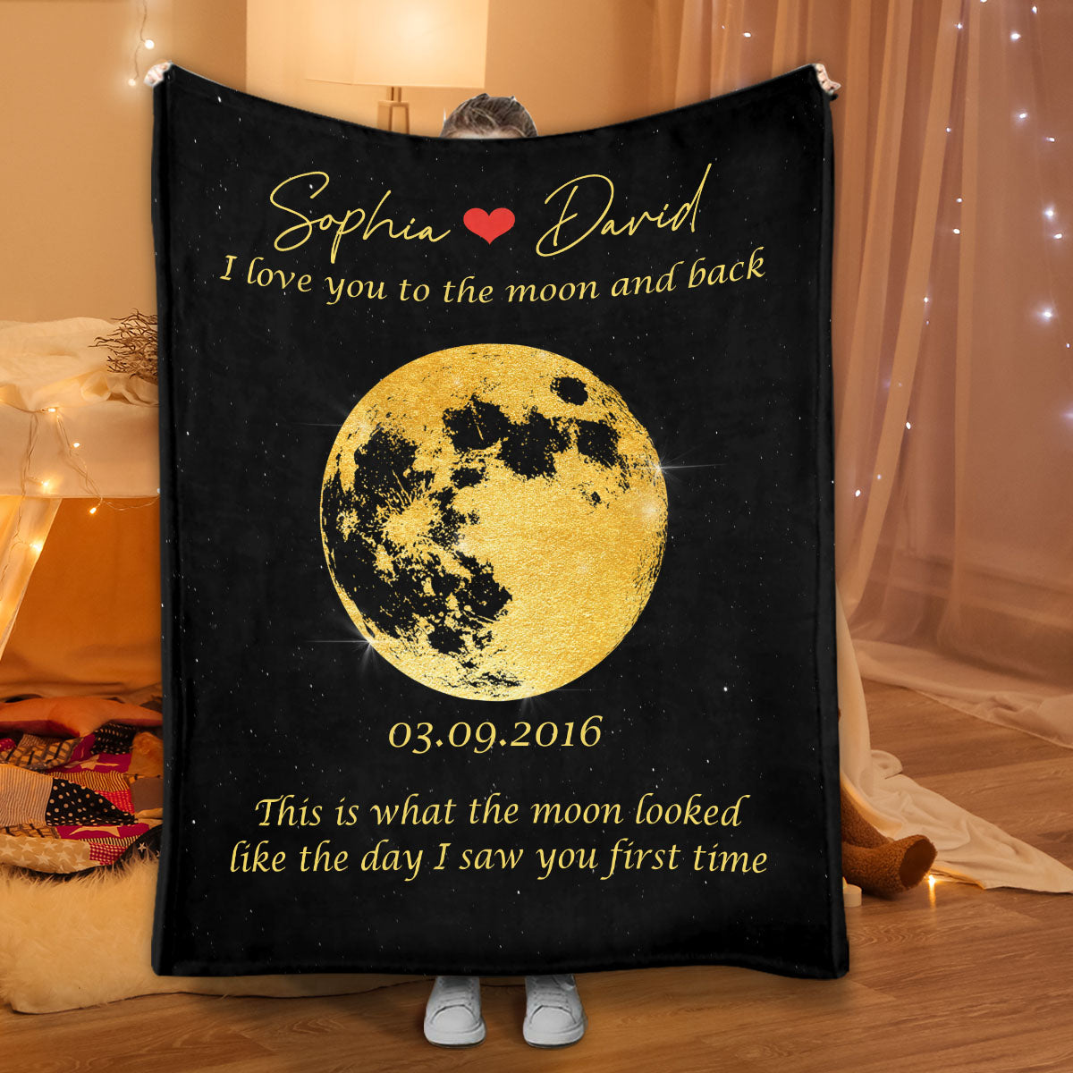 So sieht der Mond aus – Personalisierte Pärchendecke