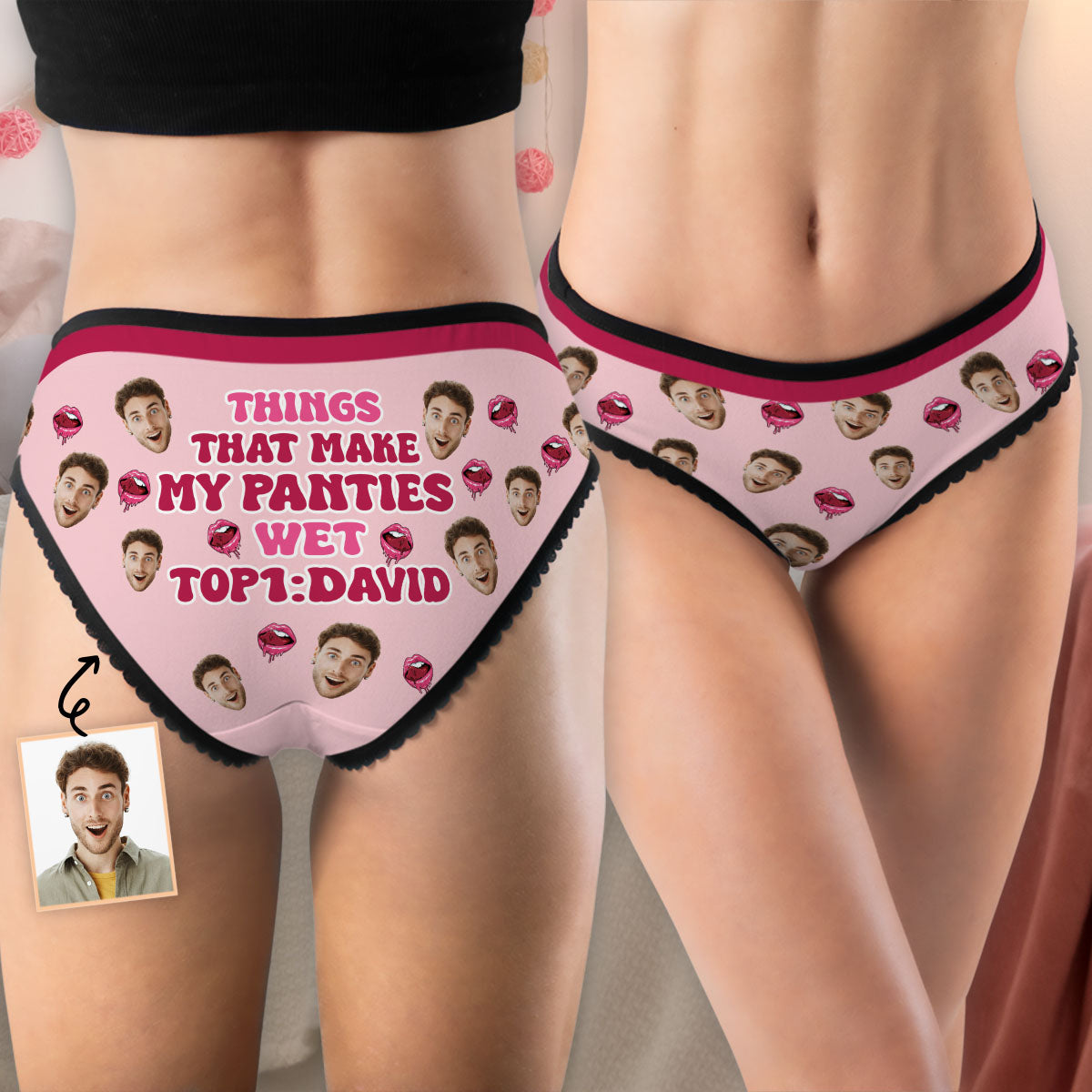 Meine Höschen sind nass – personalisierte Damen-Slips mit Spitzenbordüre für Paare