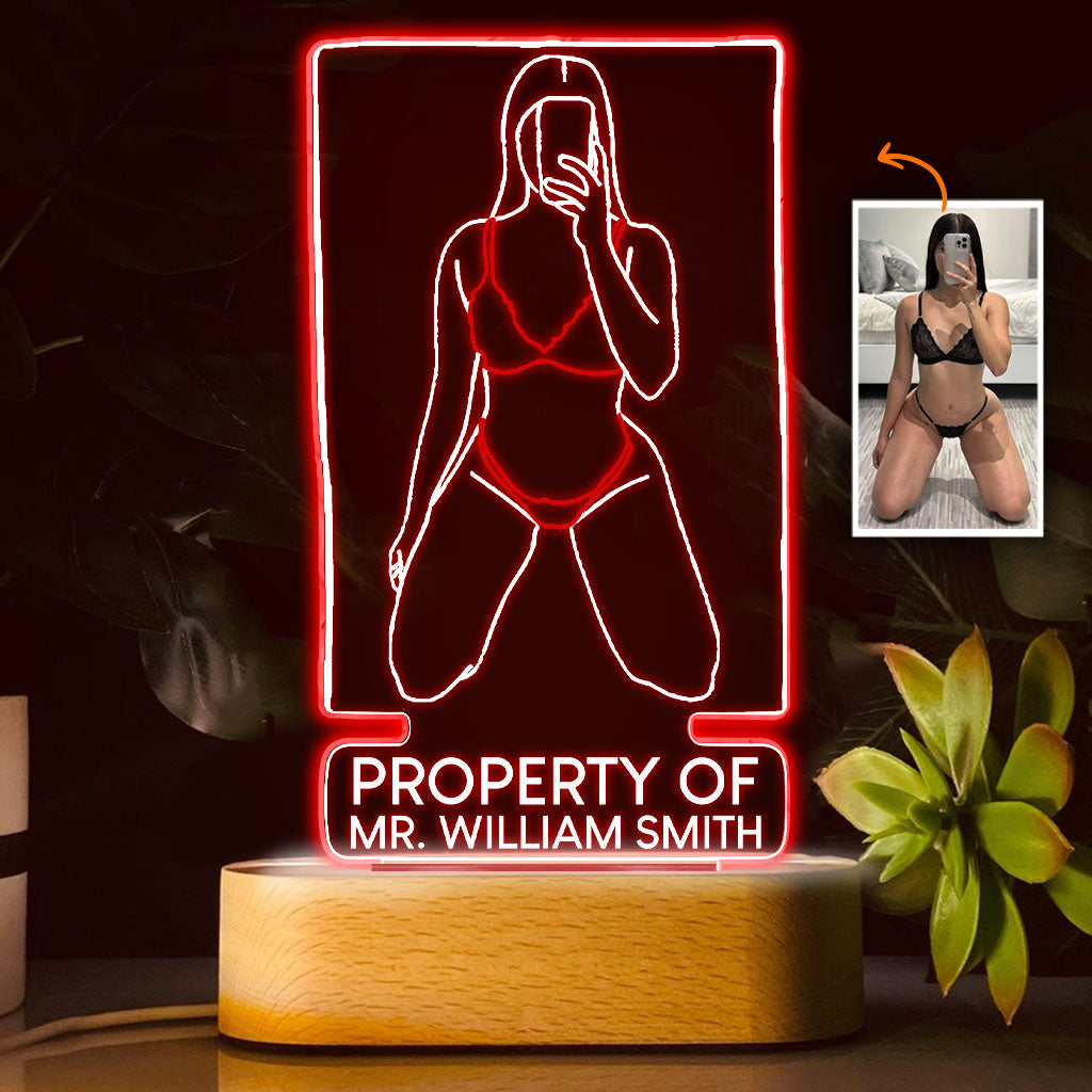 Property Of My Boyfriend/ Girlfriend - Personalized Couple Shaped Plaque Light Base