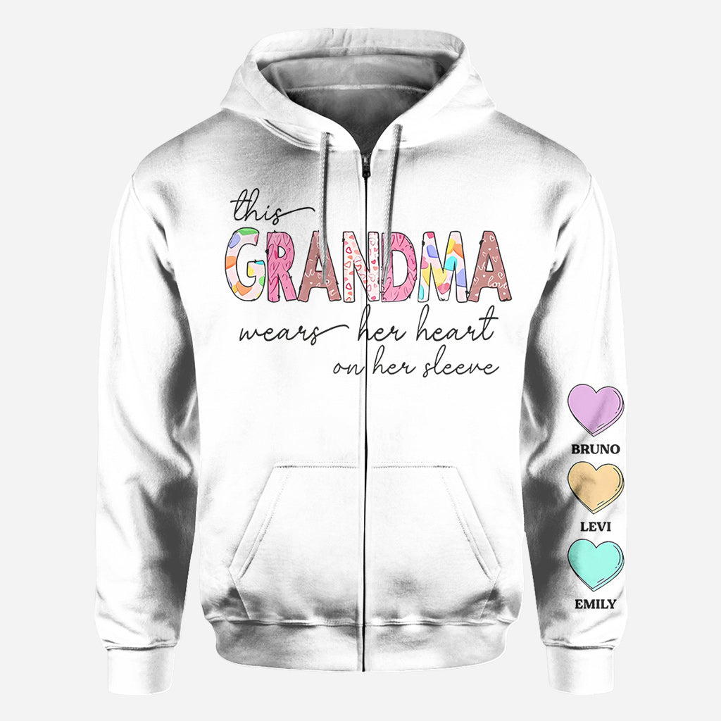 This Grandma Wears Her Heart On Her Sleeve - Personalized Grandma All Over Shirt