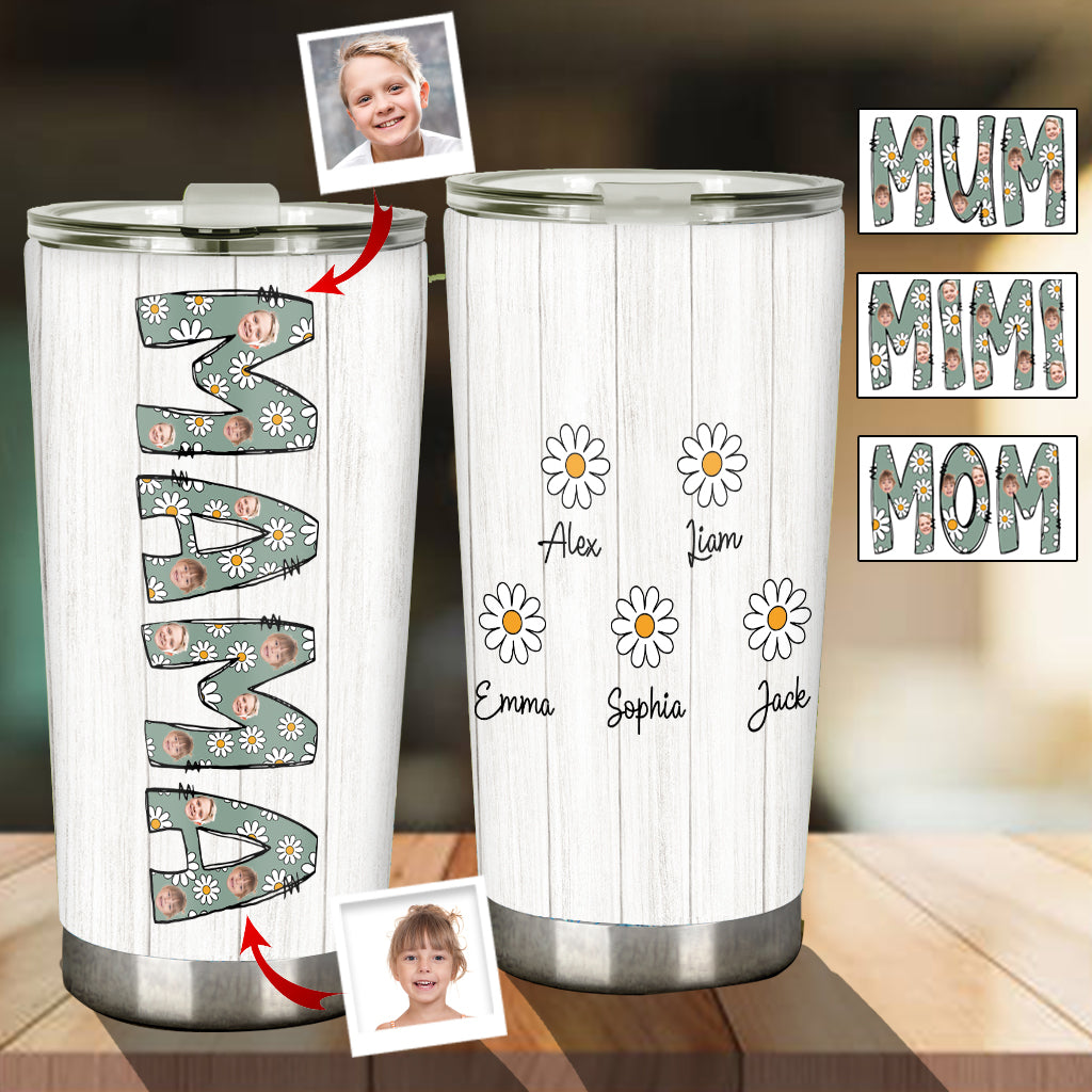 Mama Est. Foto Gesicht Benutzerdefiniertes Daisy - Personalisierter Mutter-Trinkbecher