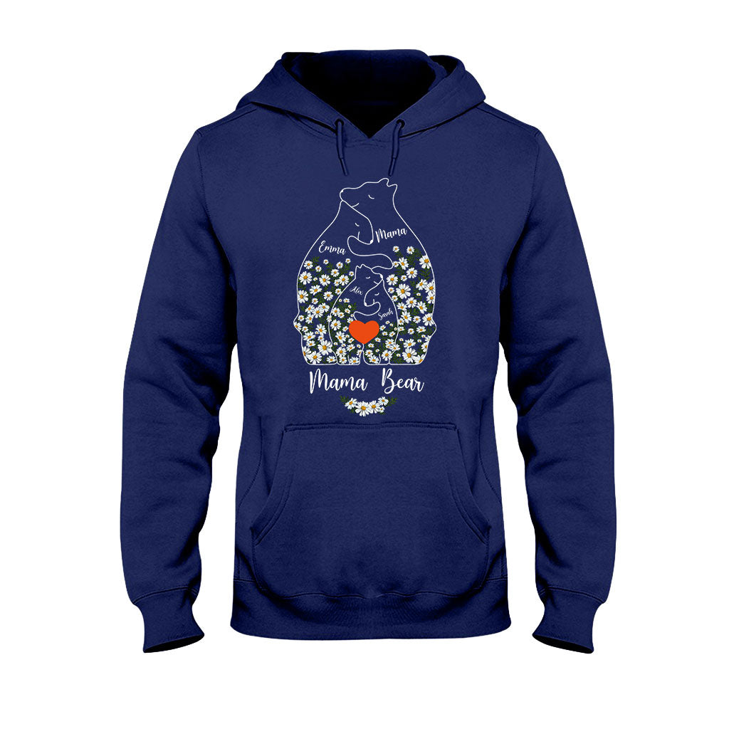 Blumenmuster: Mama Bär und ihre Jungen umarmen sich – personalisiertes Mutter-T-Shirt und Hoodie