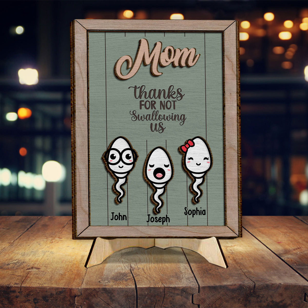 „Danke, dass du nicht geschluckt hast“ – Lustiges, personalisiertes zweilagiges Holzschild für Mütter / Holzplakette