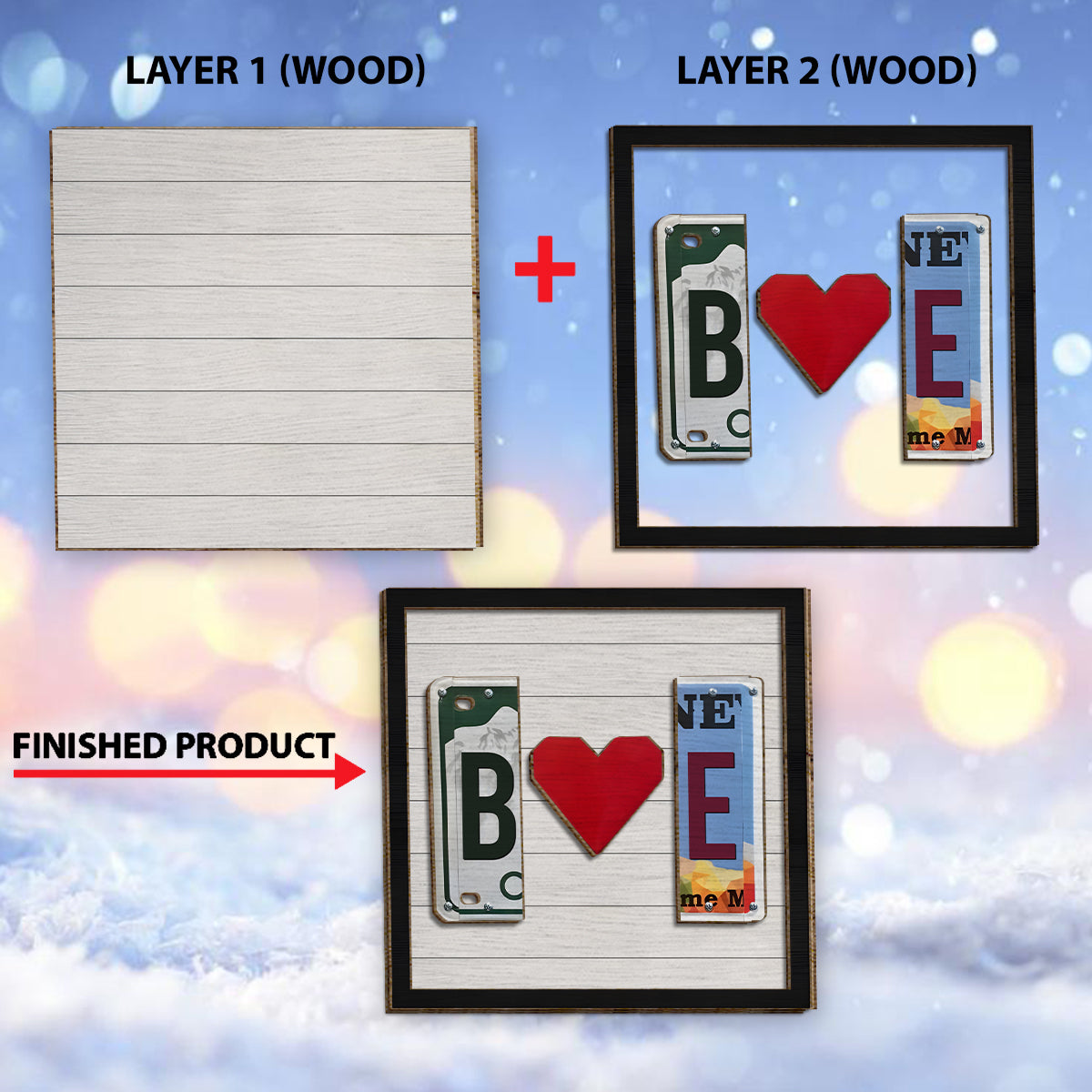 Kennzeichen mit beliebigen Buchstaben - Personalisiertes zweilagiges Holzschild für Paare / Holzplakette
