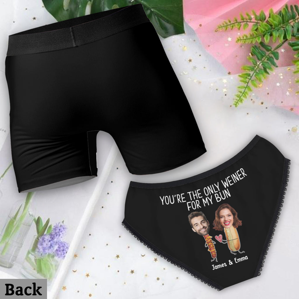 Du bist der einzige Penis für meinen Po – personalisierte Damen-Slips mit Spitzenbordüre und Herren-Boxershorts