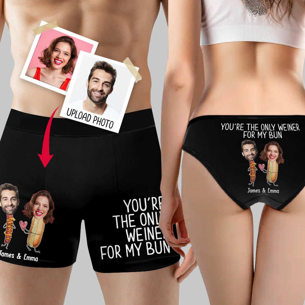 Du bist der einzige Penis für meinen Po – personalisierte Damen-Slips mit Spitzenbordüre und Herren-Boxershorts