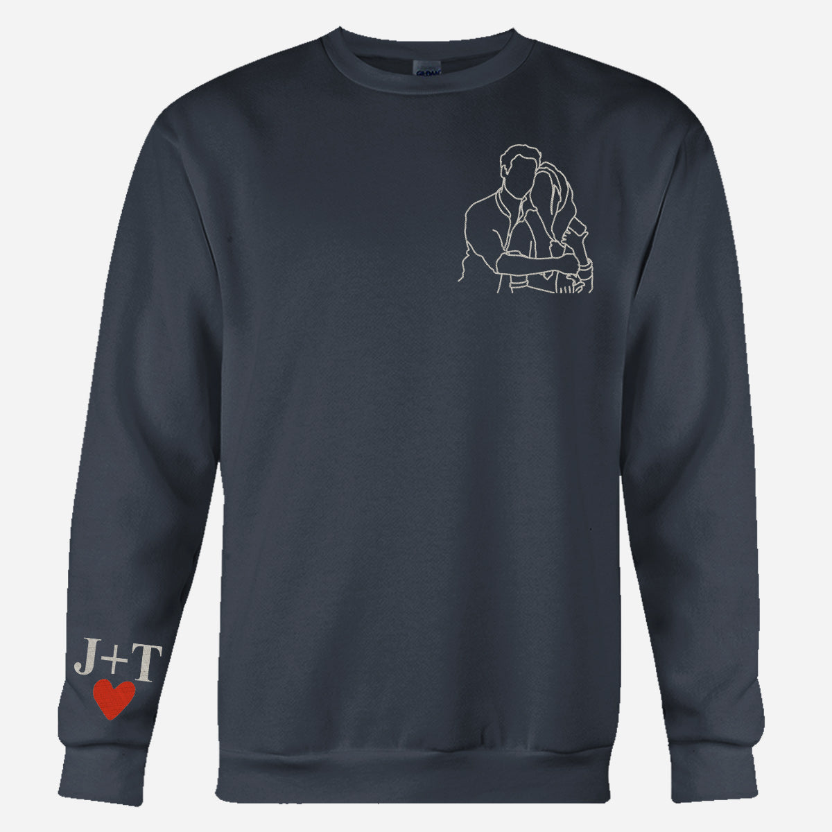 Individuelle Foto-Linienzeichnung – Personalisierter, bestickter Pullover für Paare