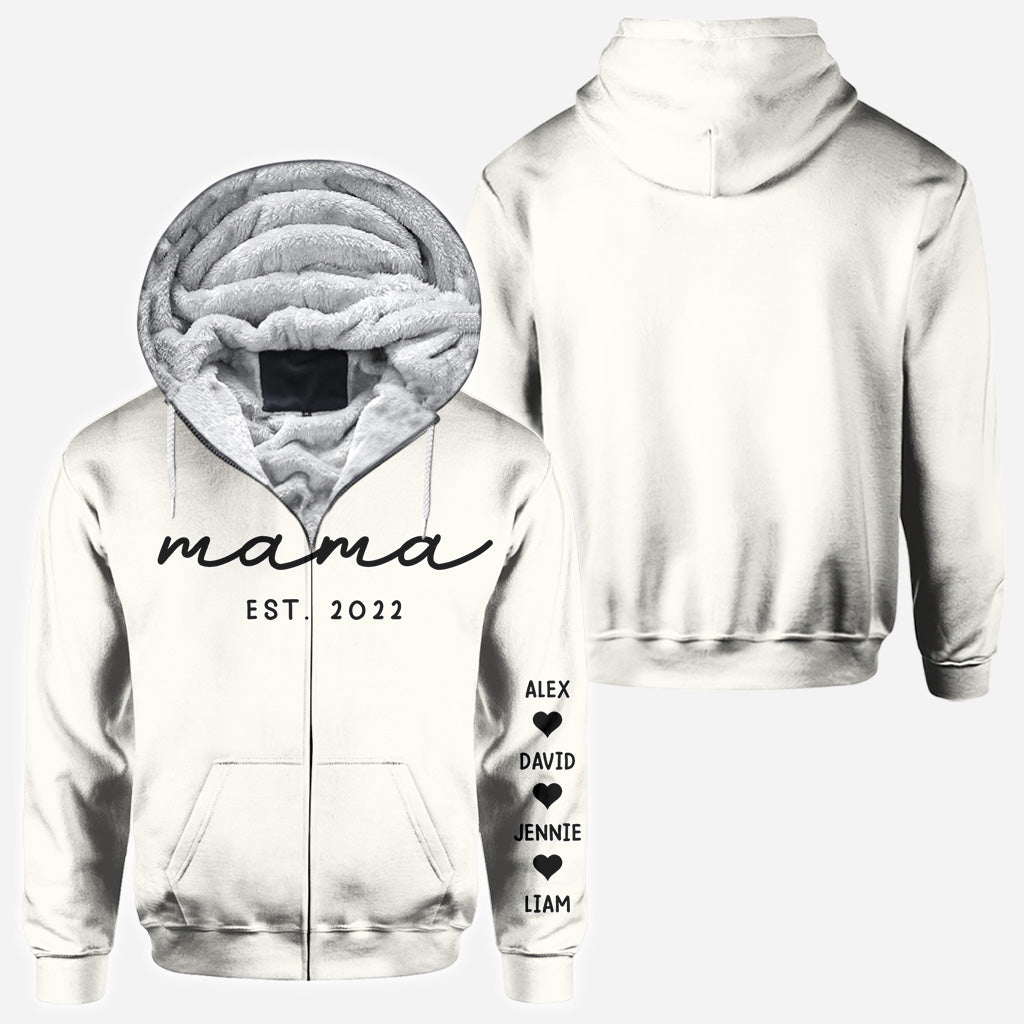 Mama Est. Kids Kindernamen auf den Ärmeln - Personalisiertes Mutter-Shirt mit Rundumdruck