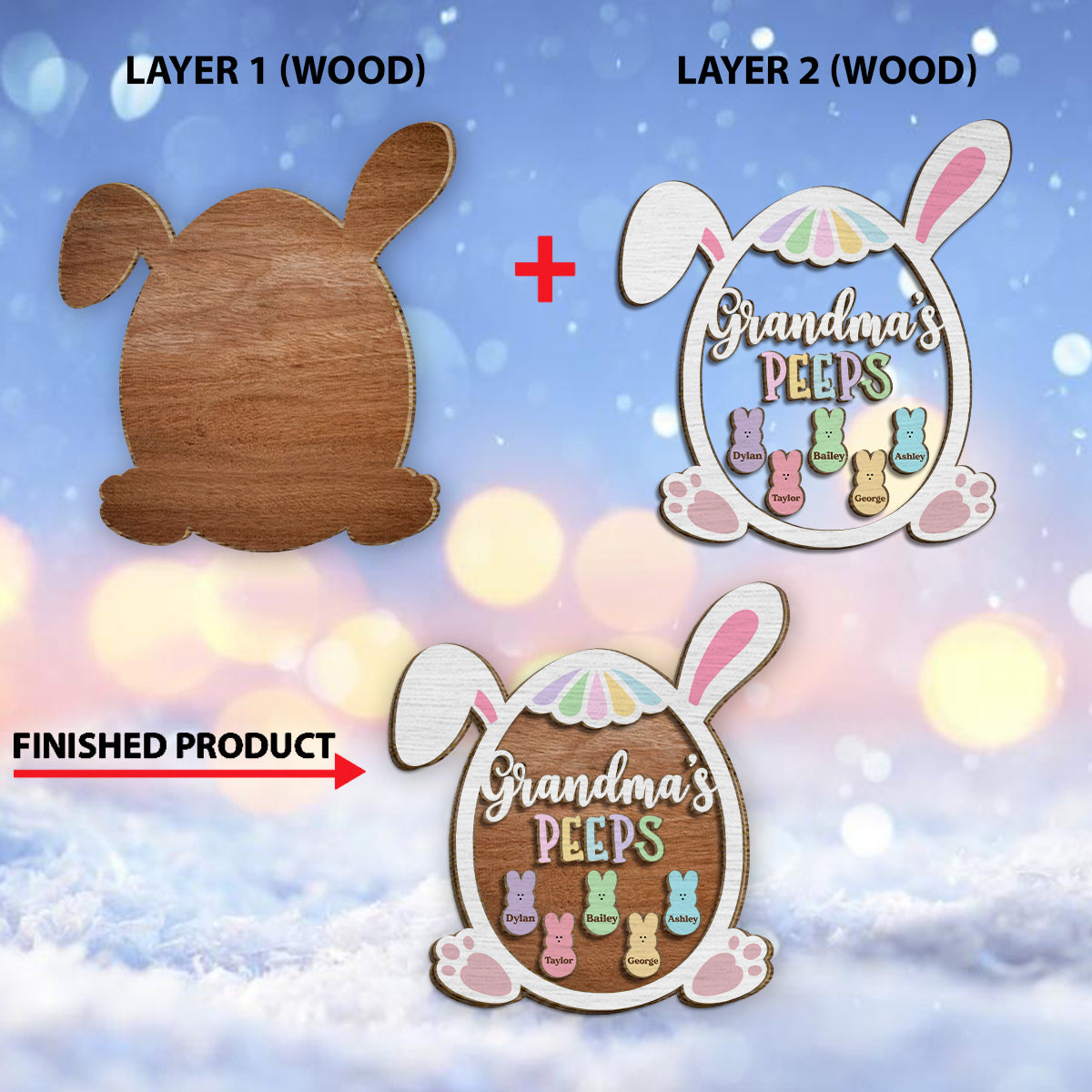 Oster-Ostergrüße für Oma Nana Mimi - Personalisiertes 2-lagiges Holzschild / Holzplakette