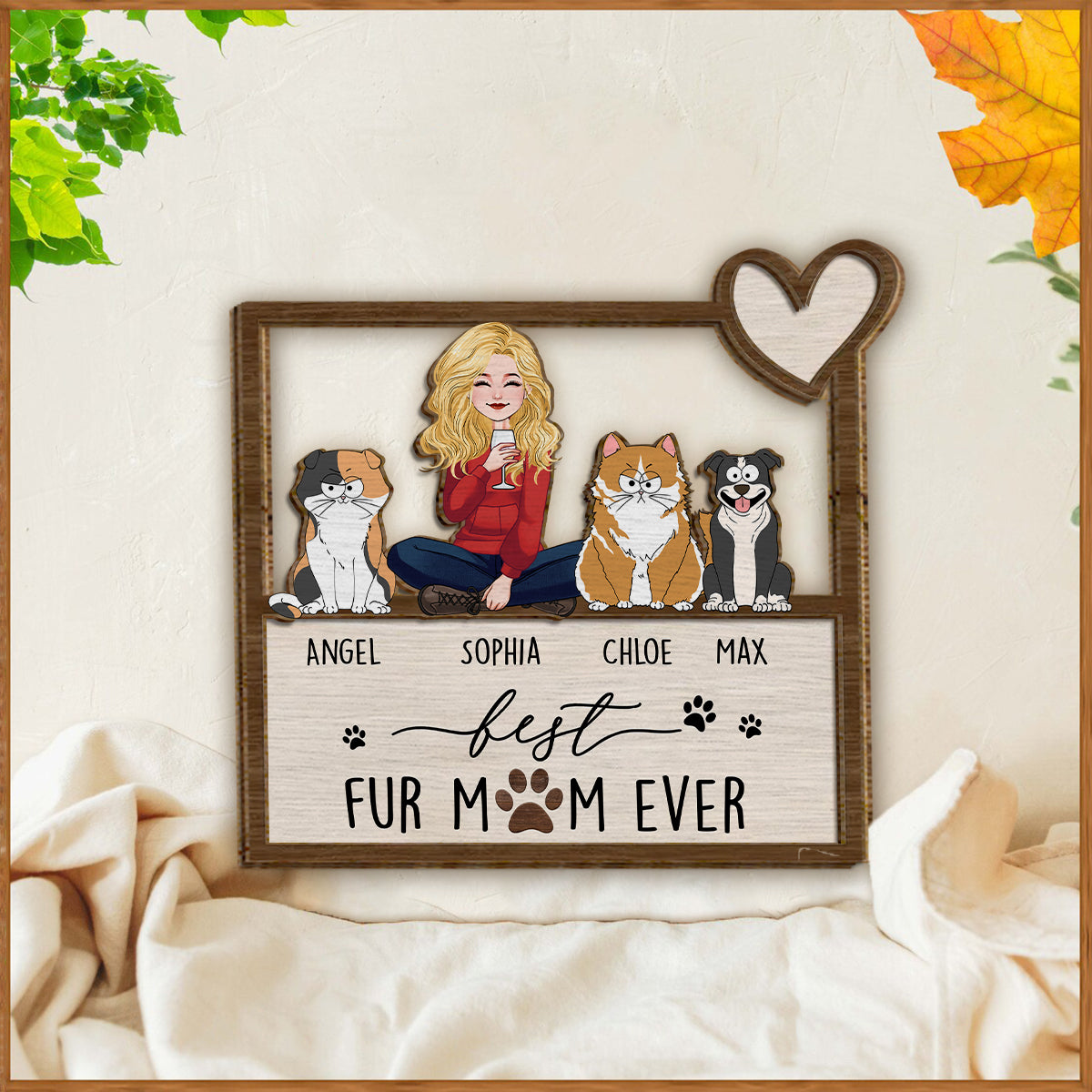 Die beste Hunde- und Katzenmama aller Zeiten – Personalisiertes zweilagiges Holzschild mit Hundemotiv / Holzplakette