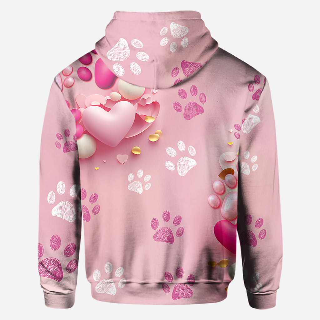 Dog Cat Mama Fur Mom 3D Pink Heart - Personalized Dog All Over Shirt