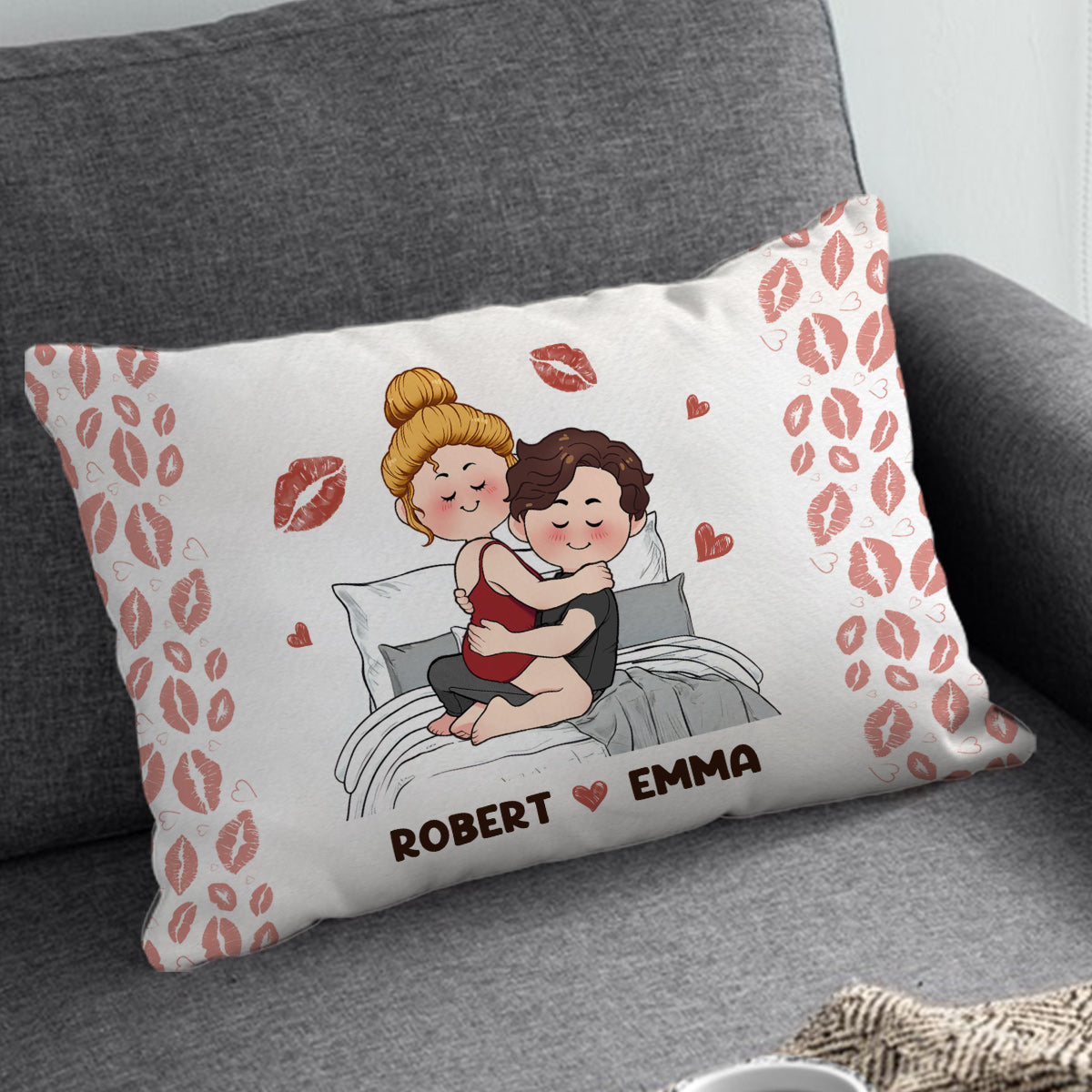 Ich liebe dich – Personalisierter rechteckiger Kissenbezug für Paare