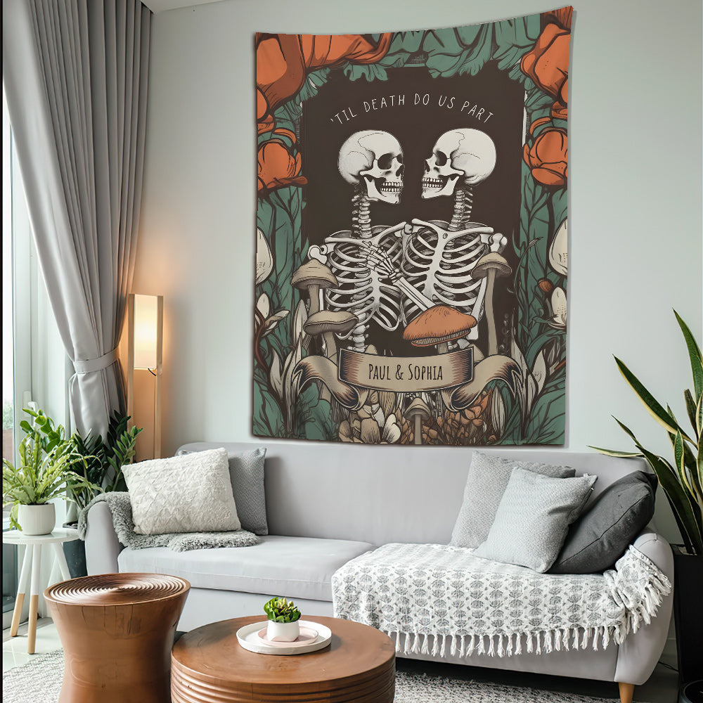 Bis dass der Tod uns scheidet – Personalisierter Totenkopf-Wandteppich