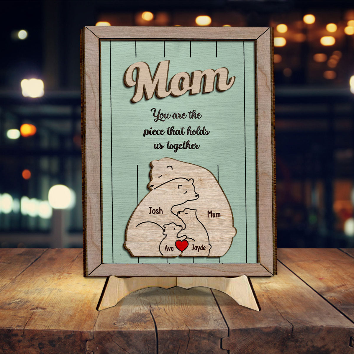 Du bist das Band, das uns zusammenhält, Mama Bär – Personalisiertes zweilagiges Holzschild/Holzplakette für Mütter